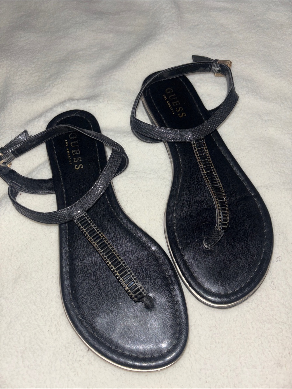 GUESS Black T-Strap Ankle Strap Women's Sandals